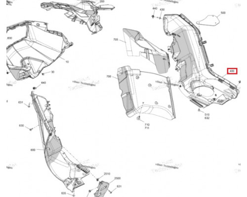 502008227 Панель Нижняя Правая Черная Для Ski Doo REV Gen5 SUMMIT, FREERIDE 502008759