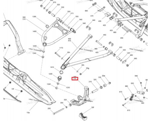 505074707 Поворотная Опора Правая Черная Для Ski Doo SUMMIT 505075012