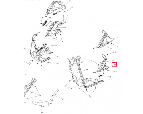 502007422 Панель Нижняя Левая Ярко Оранжевая Для Ski Doo