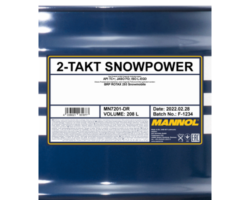 1434 MANNOL SNOWPOWER Моторное Синтетическое 2Т Двухтактное Масло 208л 7201