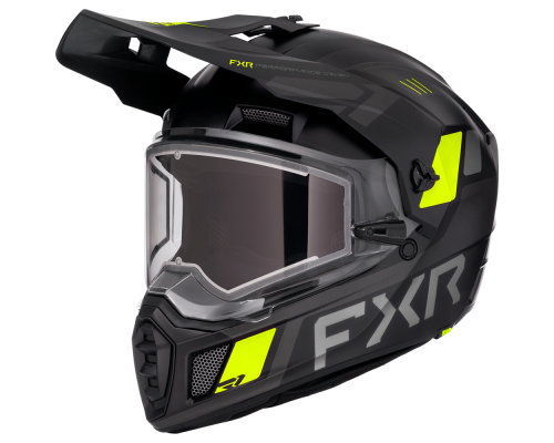 Шлем FXR Clutch w/ E Shield с подогревом Black/HiVis, 2XL