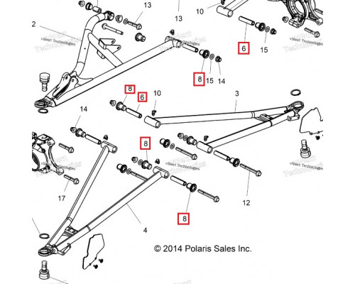 VOEVODA Комплект Усиленных Втулок Рычага Для Polaris 5138797, 5439874, 5436505, 5436832  (Черный)