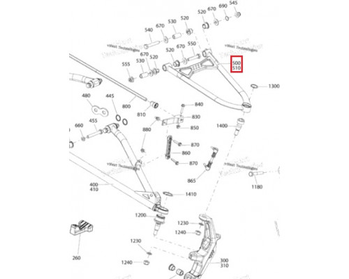 SM-08689L SPI Рычаг Верхний Левый 39' Черный Для Ski Doo 505074611, 505074641