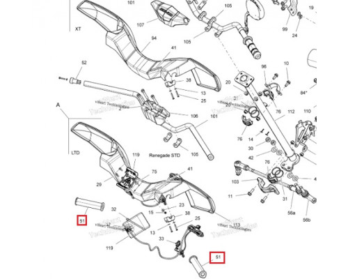 709400443 Ручка Руля Для BRP Can Am RENEGADE, Outlander