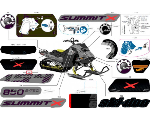 516012351 Наклейка 154 Правая Для Ski Doo SUMMIT 2025 REV Gen5