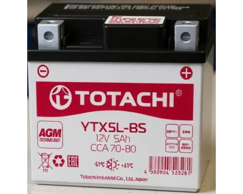 90005 TOTACHI Аккумулятор AGM 12В 5 АЧ Стартерный Герметичный Для Мототехники YTX5L-BS