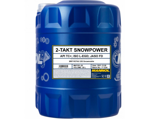 1445 MANNOL SNOWPOWER Моторное Синтетическое 2Т Двухтактное Масло 20 Литров
