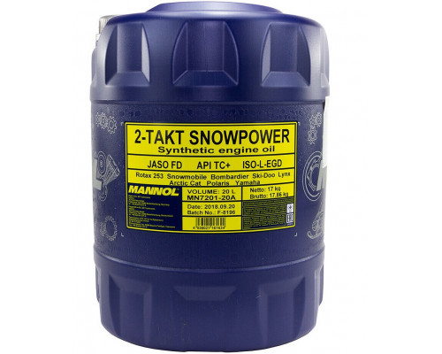 1445 MANNOL SNOWPOWER Моторное Синтетическое 2Т Двухтактное Масло 20 Литров